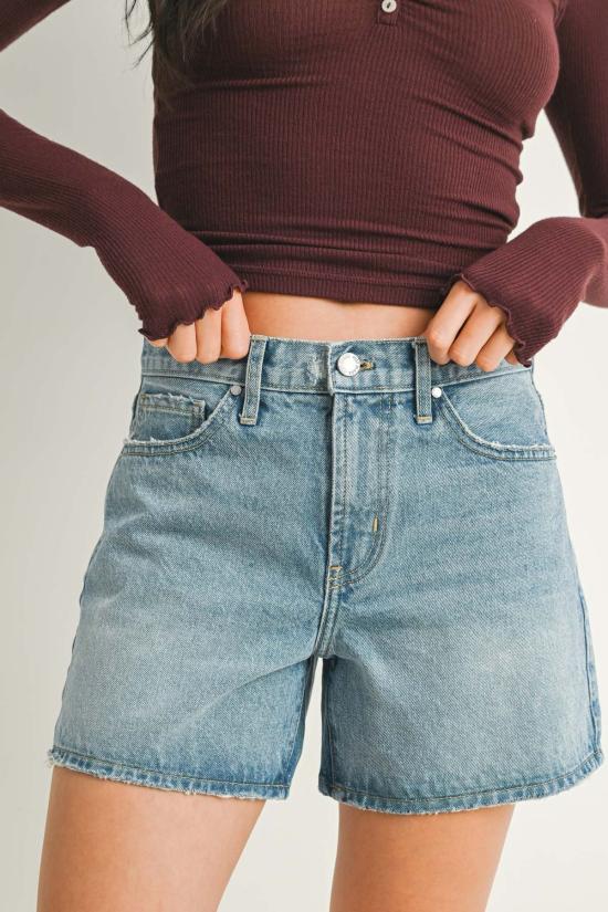  저스트 블랙 데님 데님 숏팬츠 빈티지 하이라이즈 숏 미디엄 데님