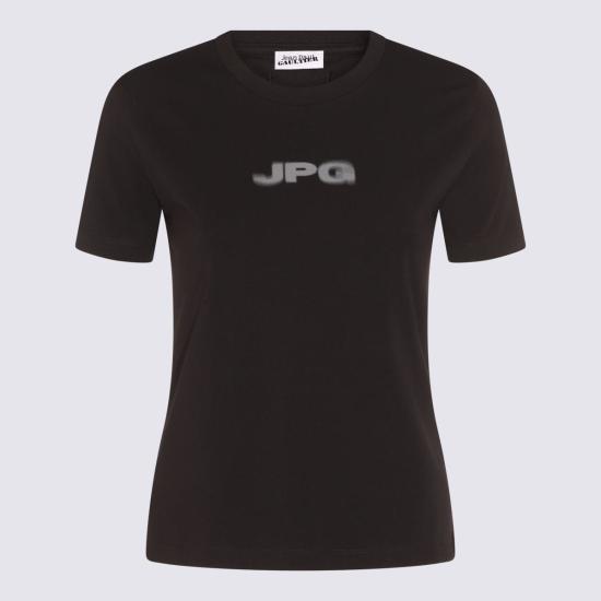  장 폴 고티에 반팔 티셔츠 블랙 코튼 티셔츠 블랙/다크 그레이