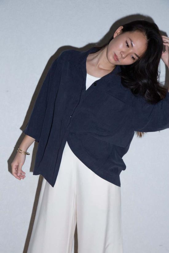  KAAREM 셔츠 카렘 소트 3/4 소매 버튼업 포켓 셔츠 다크 블루 - KAAREM