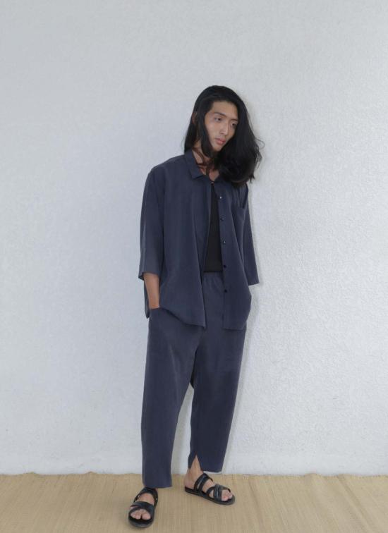  KAAREM 셔츠 카렘 소트 3/4 소매 버튼업 포켓 셔츠 다크 블루 - KAAREM