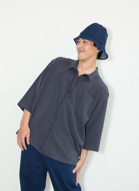  KAAREM 셔츠 카렘 소트 3/4 소매 버튼업 포켓 셔츠 다크 블루