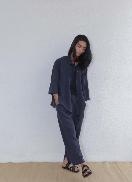  KAAREM 셔츠 카렘 소트 3/4 소매 버튼업 포켓 셔츠 다크 블루 - KAAREM