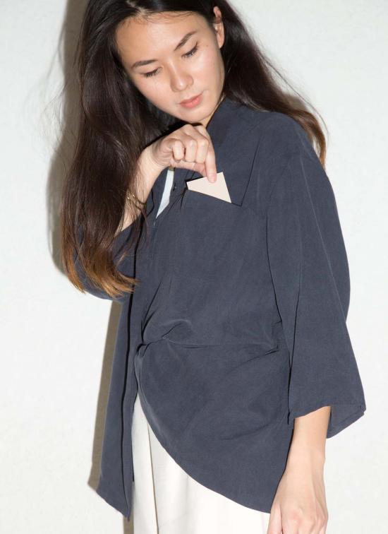  KAAREM 셔츠 카렘 소트 3/4 소매 버튼업 포켓 셔츠 다크 블루 - KAAREM