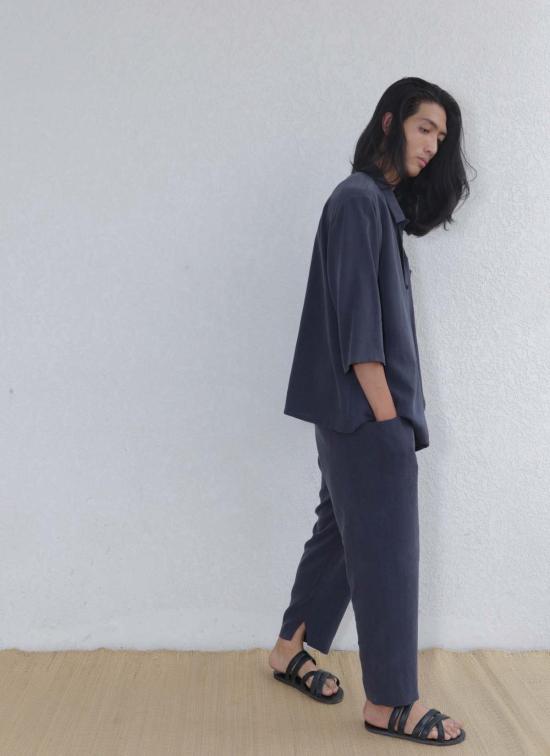  KAAREM 셔츠 카렘 소트 3/4 소매 버튼업 포켓 셔츠 다크 블루 - KAAREM