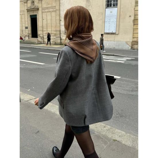  레스카프 머플러/스카프 레스카르프 스트라이프 스카프 80cm 브라운 - LESCARF