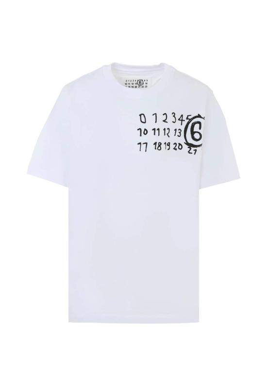  [키즈] MM6 메종마르지엘라 탑 키즈 MM6 메종 마르지엘라 로고 티셔츠 화이트