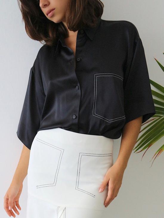  Markoo 셔츠 마르쿠 실크 버튼다운 블랙