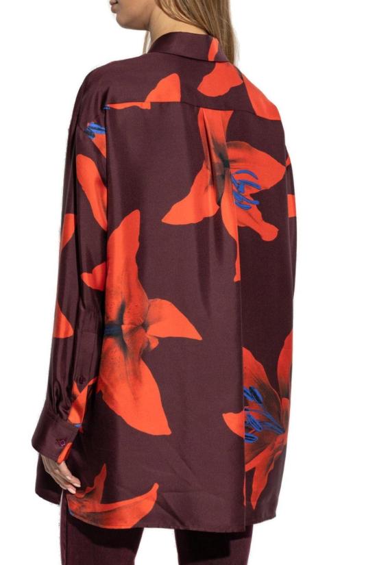  알렉산더 맥퀸 블라우스 플로럴 프린트 버튼 셔츠 버건디 파이어레드 - ALEXANDER MCQUEEN