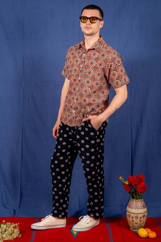  DUSHYANT. 반팔 셔츠 Dushyant. 포크 반소매 셔츠 Ajrakh Diamond Print - DUSHYANT