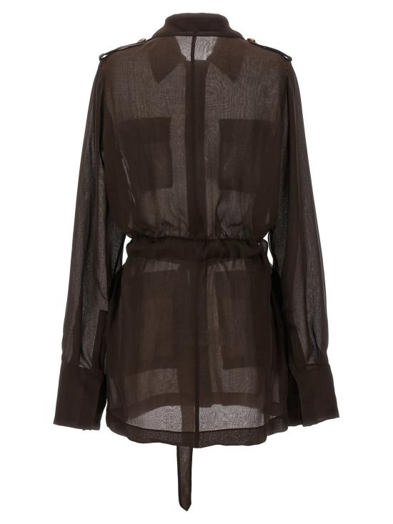  생로랑 숏 원피스 Saint Laurent Saharienne 드레스 브라운 - SAINT LAURENT