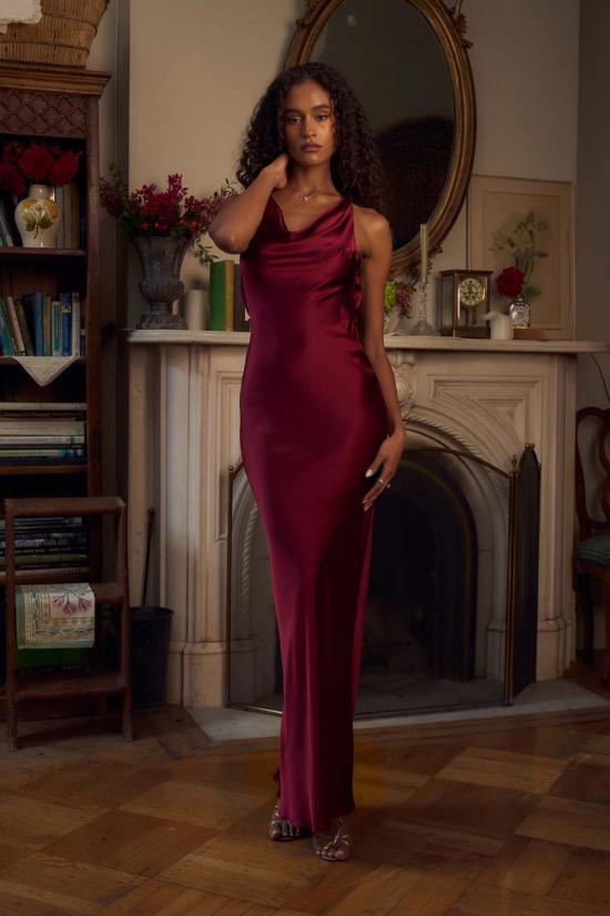  Mirror Palais 롱 원피스 미러 팔레 플런징 백 카울 드레스 상그레 - OTHER BRANDS