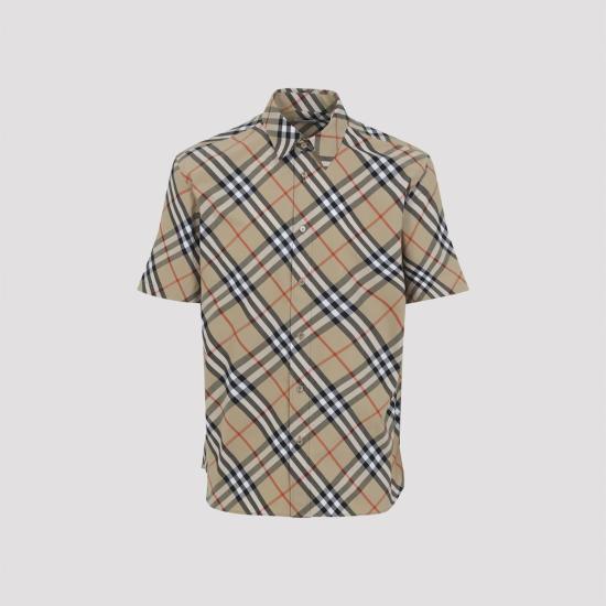  버버리 반팔 셔츠 SS 체크 셔츠 샌드 Ip 체크 - BURBERRY