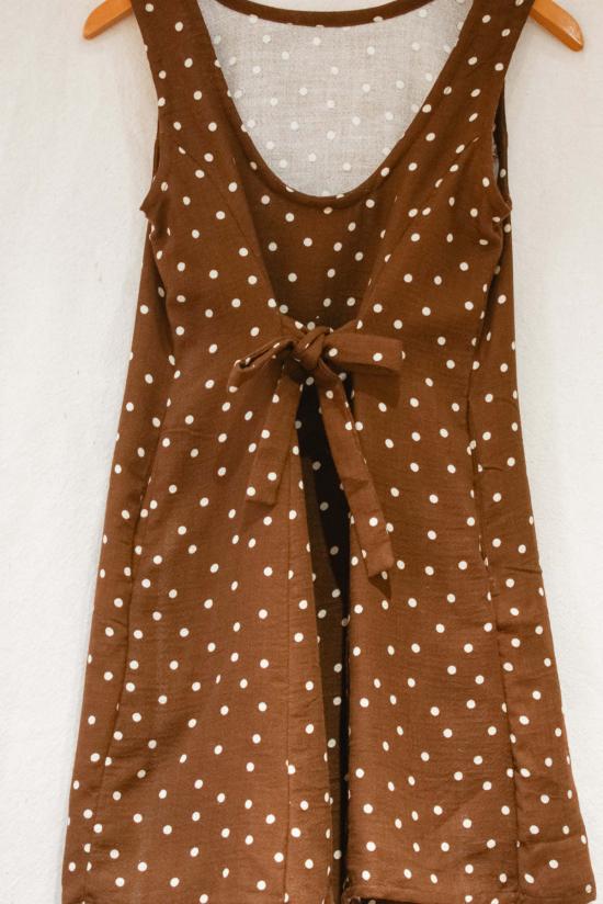  콘라도 숏 원피스 갈 폴카 도트 미니 드레스 - CONRADO