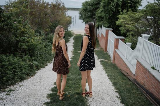  콘라도 숏 원피스 갈 폴카 도트 미니 드레스 - CONRADO