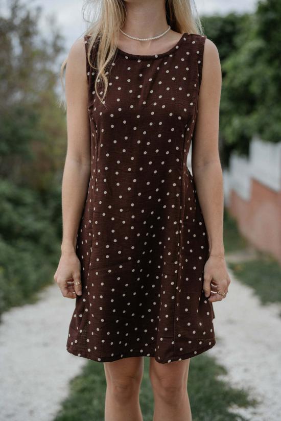  콘라도 숏 원피스 갈 폴카 도트 미니 드레스 - CONRADO