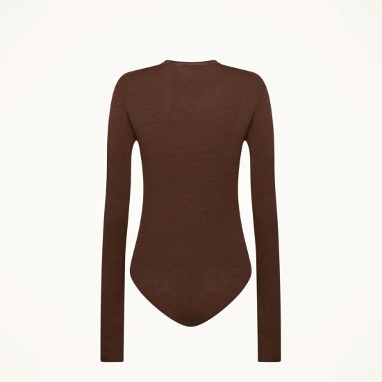  월포드 바디수트 티셔츠 울포드 메리노 바디수트 브라운 엄버 - WOLFORD