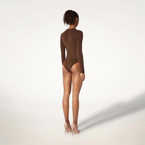  월포드 바디수트 티셔츠 울포드 메리노 바디수트 브라운 엄버 - WOLFORD