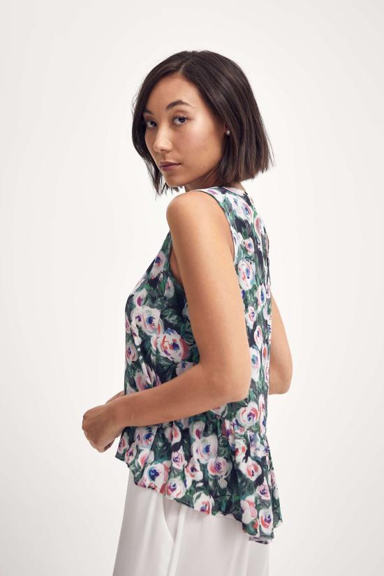  린제이 니콜라스 뉴욕 블라우스 린지 니콜라스 뉴욕 실크 페플럼 탑 핑크/그린 피오니