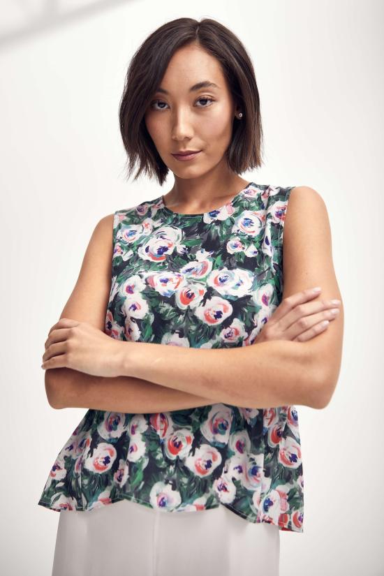  린제이 니콜라스 뉴욕 블라우스 린지 니콜라스 뉴욕 실크 페플럼 탑 핑크/그린 피오니 - LINDSAY NICHOLAS NEW YORK