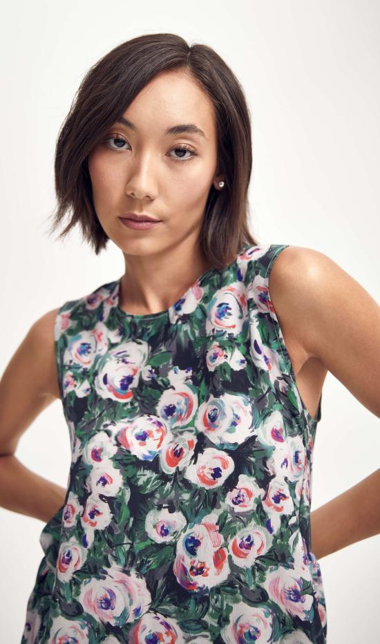  린제이 니콜라스 뉴욕 블라우스 린지 니콜라스 뉴욕 실크 페플럼 탑 핑크/그린 피오니 - LINDSAY NICHOLAS NEW YORK