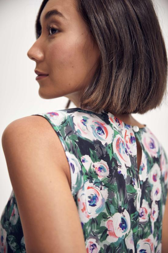  린제이 니콜라스 뉴욕 블라우스 린지 니콜라스 뉴욕 실크 페플럼 탑 핑크/그린 피오니 - LINDSAY NICHOLAS NEW YORK