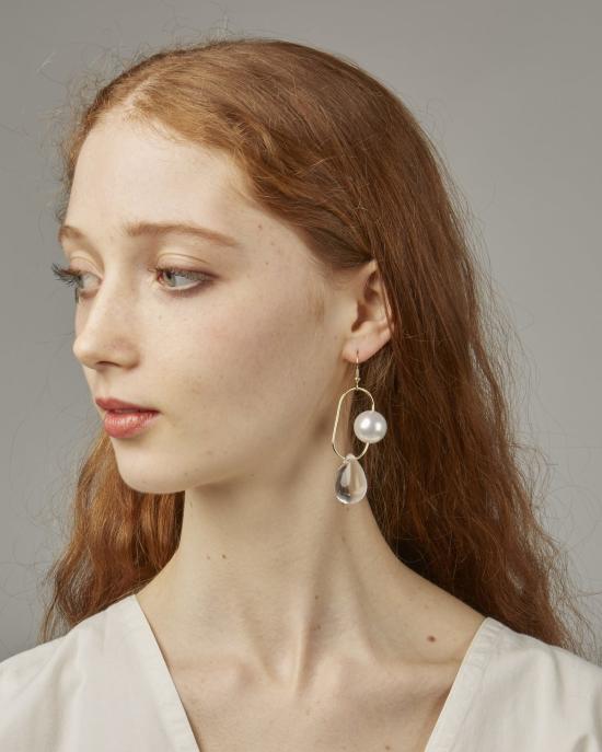  포 리얼 이어링 모조/진짜 비터 스위트 귀걸이 (진주/투명 유리)