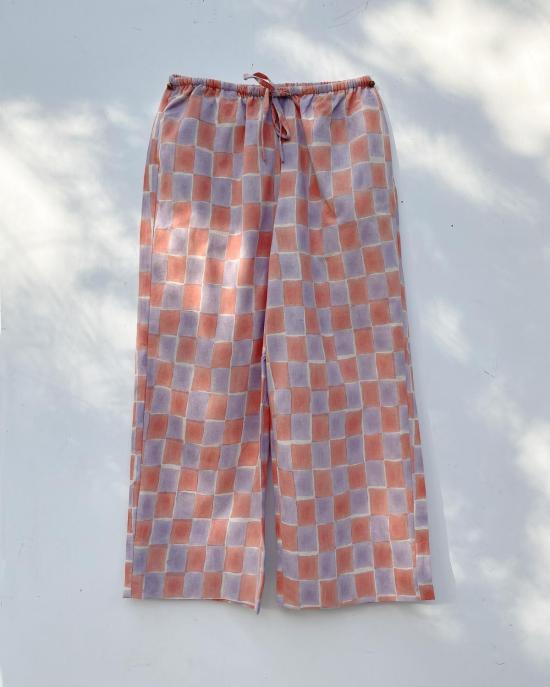  PO-EM 팔라초 팬츠 Po Em Beachcomber Tie Cotton Pants In Sala Block Print