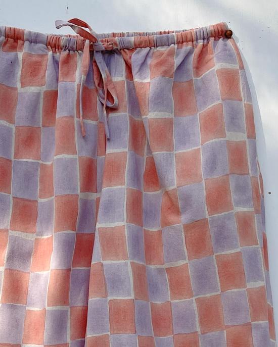  PO-EM 팔라초 팬츠 Po Em Beachcomber Tie Cotton Pants In Sala Block Print - PO EM