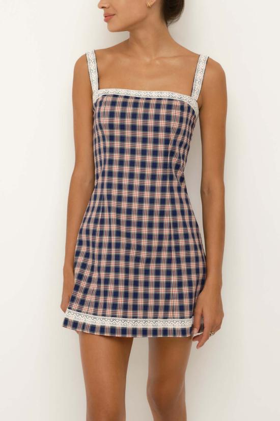  설리번 숏 원피스 설리반 이탈리아산 면 미니 드레스 여름 체크무늬 - SULLIVAN