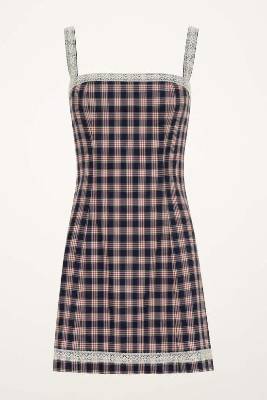  설리번 숏 원피스 설리반 이탈리아산 면 미니 드레스 여름 체크무늬 - SULLIVAN