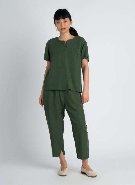  KAAREM 크롭 팬츠 카렘 이즈 테이퍼드 포켓 팬츠 (엘라스틱 밴드 포함) 포레스트 그린 - OTHER BRANDS