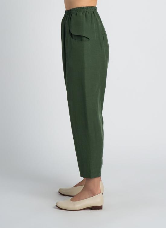  KAAREM 크롭 팬츠 카렘 이즈 테이퍼드 포켓 팬츠 (엘라스틱 밴드 포함) 포레스트 그린 - OTHER BRANDS