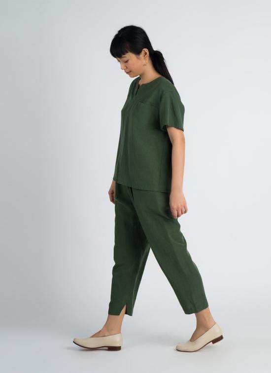  KAAREM 크롭 팬츠 카렘 이즈 테이퍼드 포켓 팬츠 (엘라스틱 밴드 포함) 포레스트 그린 - OTHER BRANDS