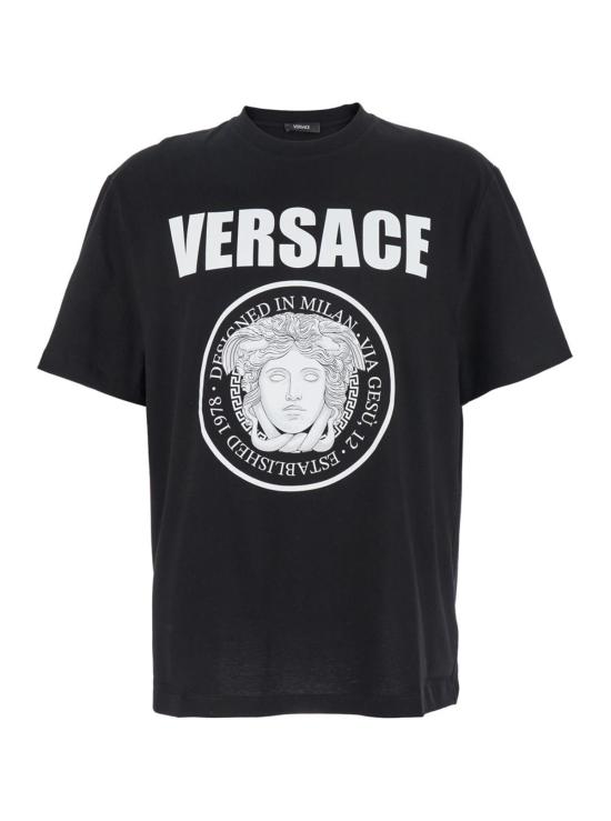  베르사체 반팔 티셔츠 로고 티셔츠 블랙