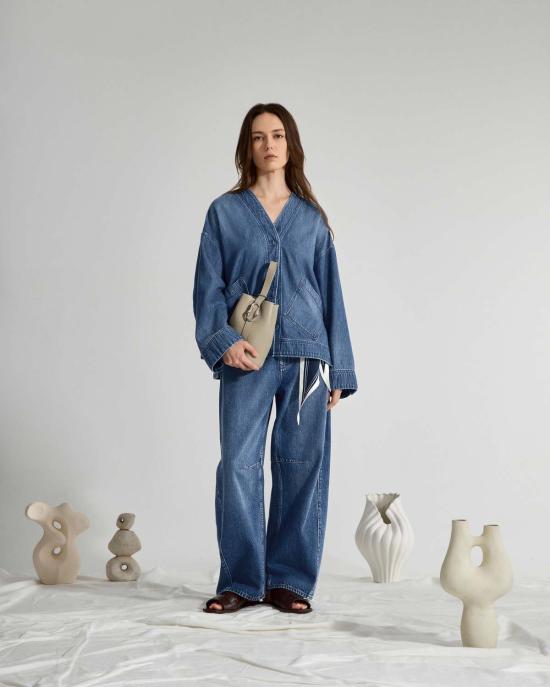  퓨처 클래식스 데님 자켓 퓨처 클래식 모티프 슬리브 데님 재킷 미드 인디고 - FUTURE CLASSICS