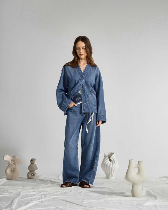  퓨처 클래식스 데님 자켓 퓨처 클래식 모티프 슬리브 데님 재킷 미드 인디고 - FUTURE CLASSICS