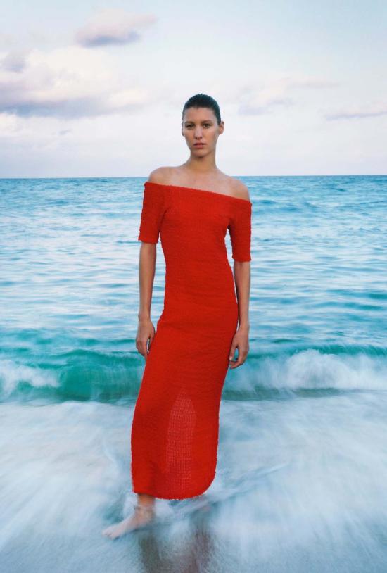  실크 런드리 롱 원피스 페블 오프숄더 드레스 스내퍼 - SILK LAUNDRY