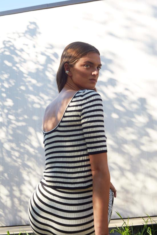  일레븐 식스 미디 스커트 캐리 튜브 스커트 스트라이프 - ELEVEN SIX