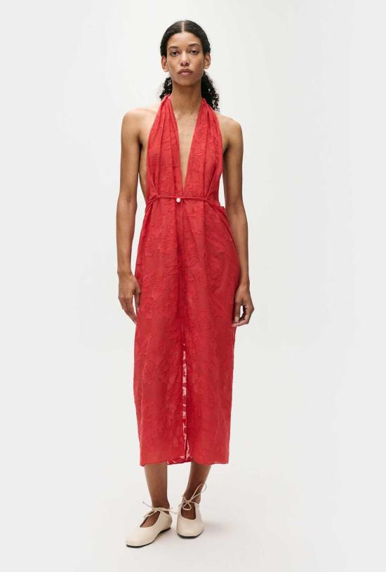  실크 런드리 롱 스커트 실크 세탁 클립 실크 랩 스커트 제라늄 - SILK LAUNDRY