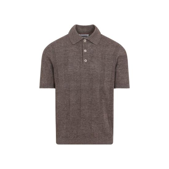  브루넬로 쿠치넬리 폴로 티셔츠 Brunello Cucinelli 코스타 폴로 셔츠 Nocciola - BRUNELLO CUCINELLI