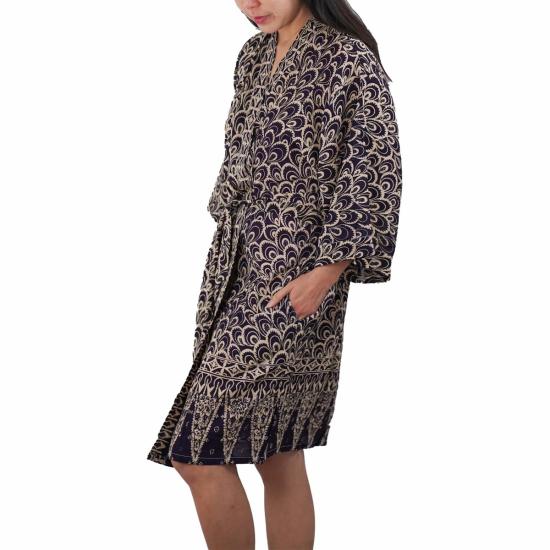  Kasih Coop 라운지 웨어 수제 바틱 기모노 블랙 그레이