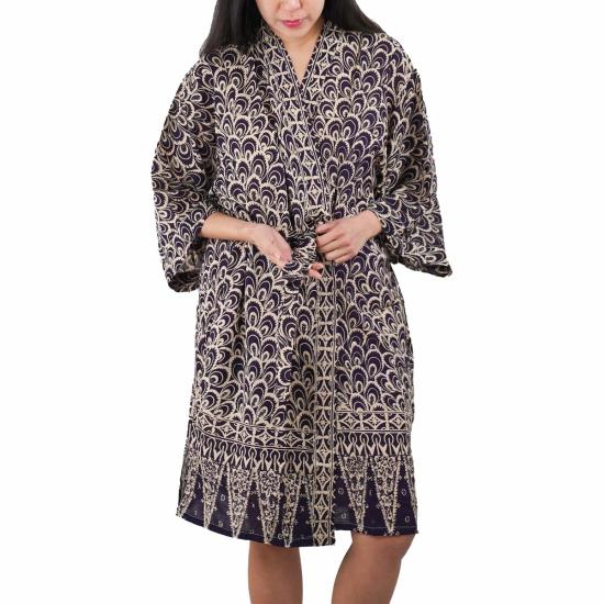  Kasih Coop 라운지 웨어 수제 바틱 기모노 블랙 그레이 - KASIH COOP