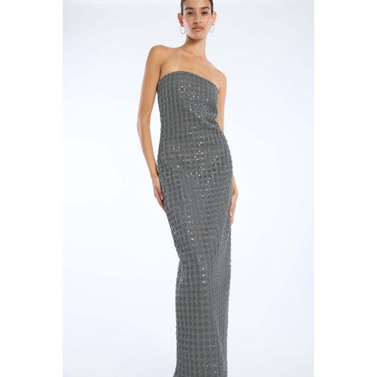  로테이트 바이 크리스텐슨 롱 원피스 로테이트 비르거 크리스텐센 비즈 장식 맥시 튜브 드레스 캐스터 그레이 - ROTATE BY BIRGERCHRISTENSEN