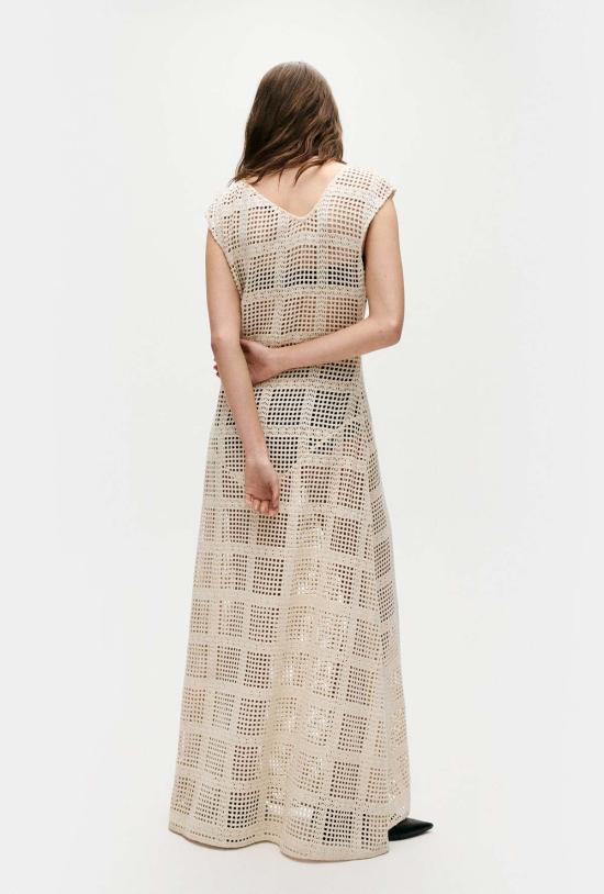  실크 런드리 롱 원피스 실크 세탁 면 격자 무늬 드레스 내추럴 - SILK LAUNDRY