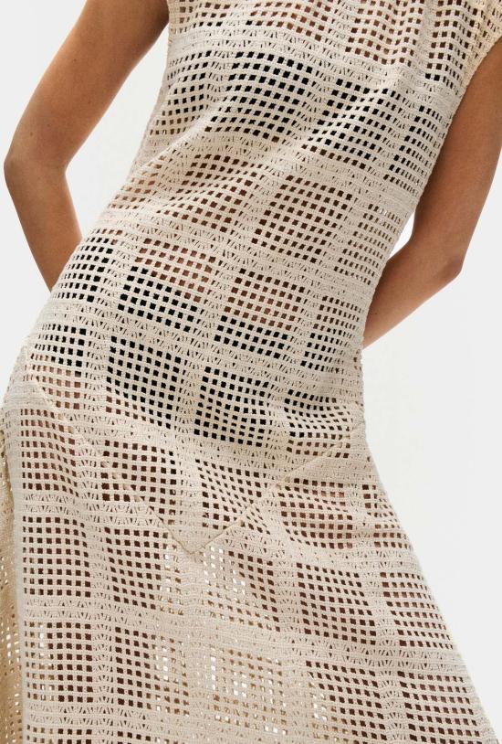  실크 런드리 롱 원피스 실크 세탁 면 격자 무늬 드레스 내추럴 - SILK LAUNDRY