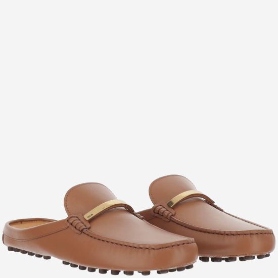  토즈 뮬/슬리퍼 가죽 고미노 사보 베이지 - TODS