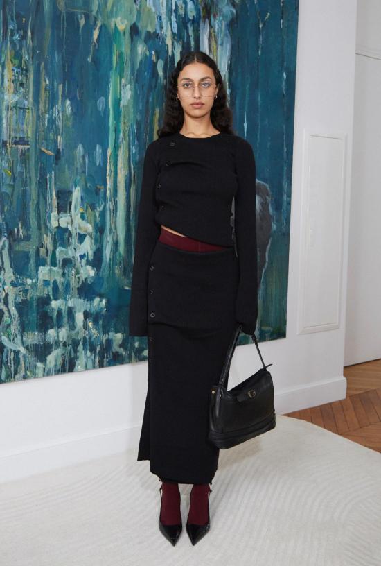  샘디 미디 스커트 디컨스트럭티드 리브 스커트 - SAEMDI