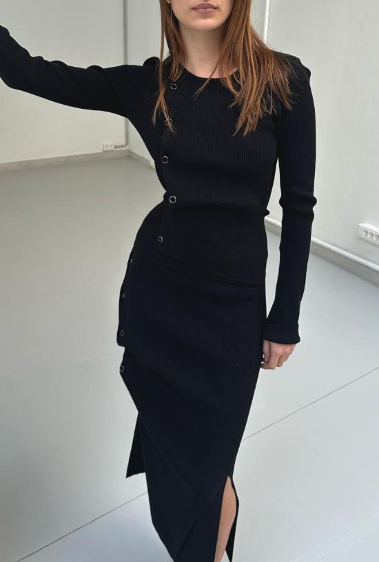  샘디 미디 스커트 디컨스트럭티드 리브 스커트 - SAEMDI