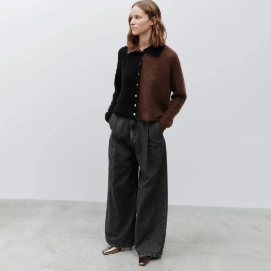  알리지 가디건 알리시 A4032 컬러블록 모헤어  초콜릿 네로 컬러블록