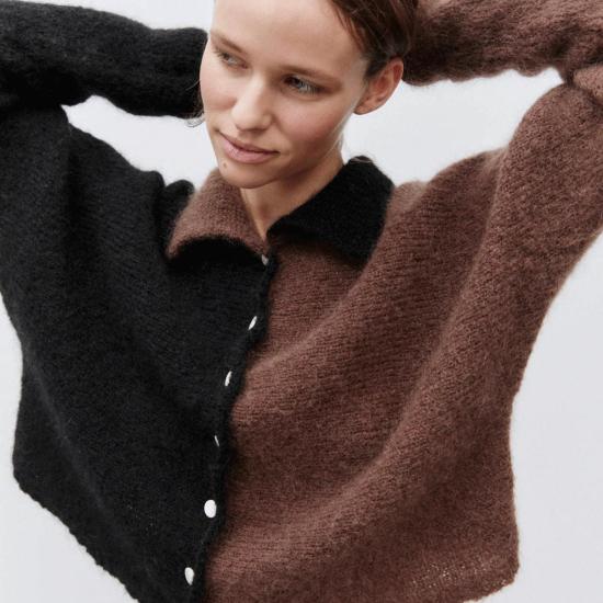  알리지 가디건 알리시 A4032 컬러블록 모헤어  초콜릿 네로 컬러블록 - ALYSI